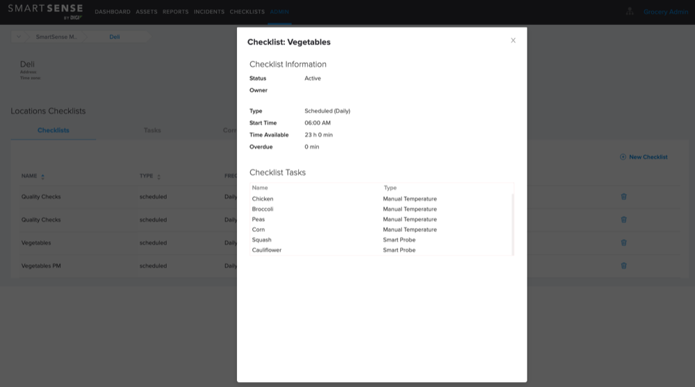 smartsense deli vegetables checklist