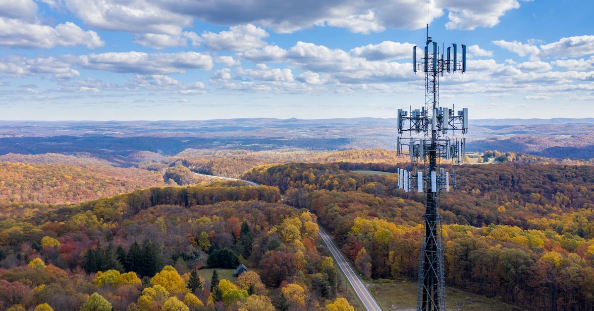Cellular tower in rural, forest area 