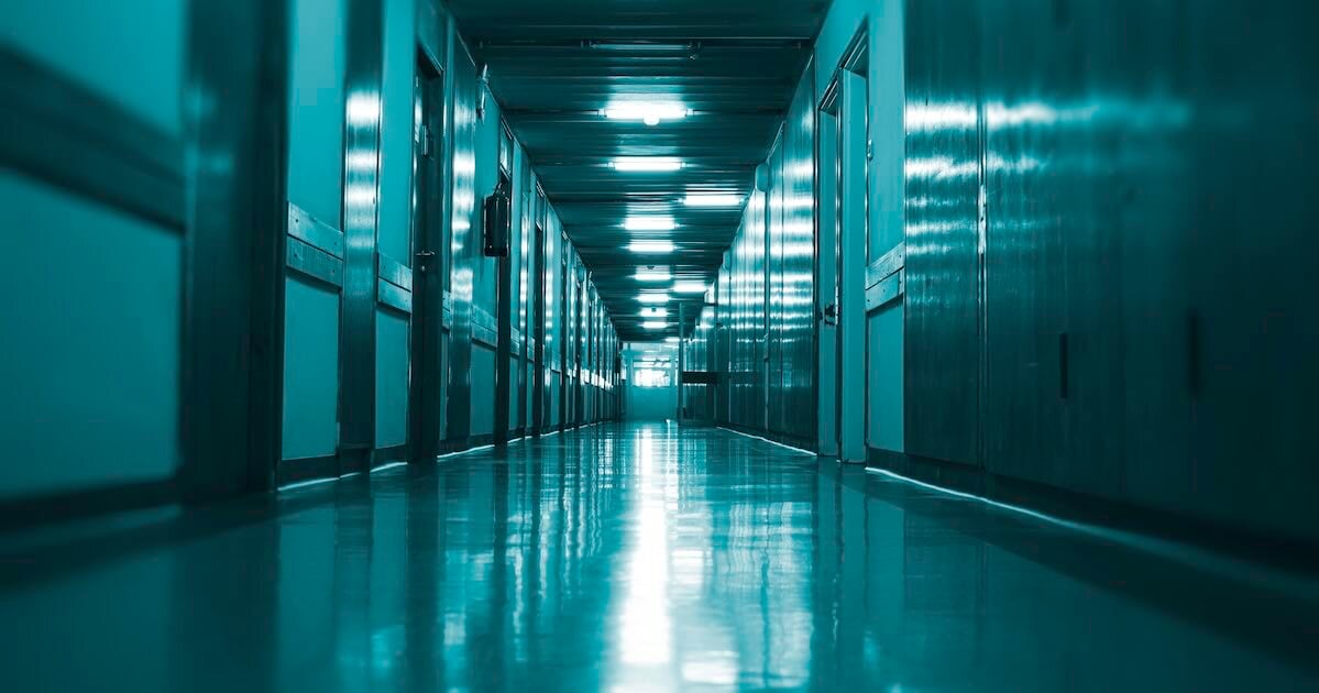 ominous hospital basement hallway